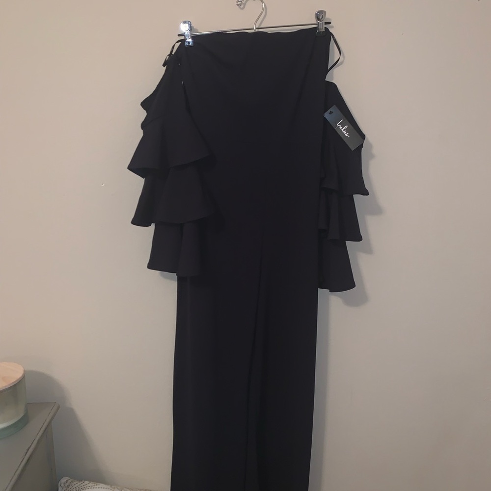 Navy off the shoulder jump suite!